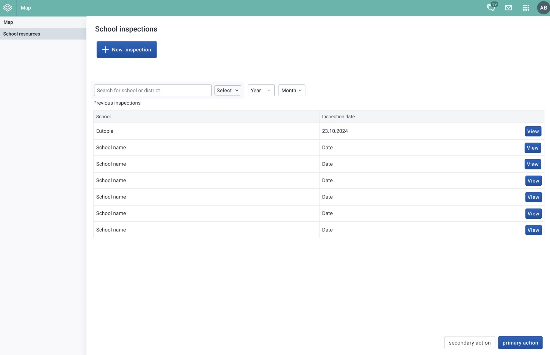 Inspection start page