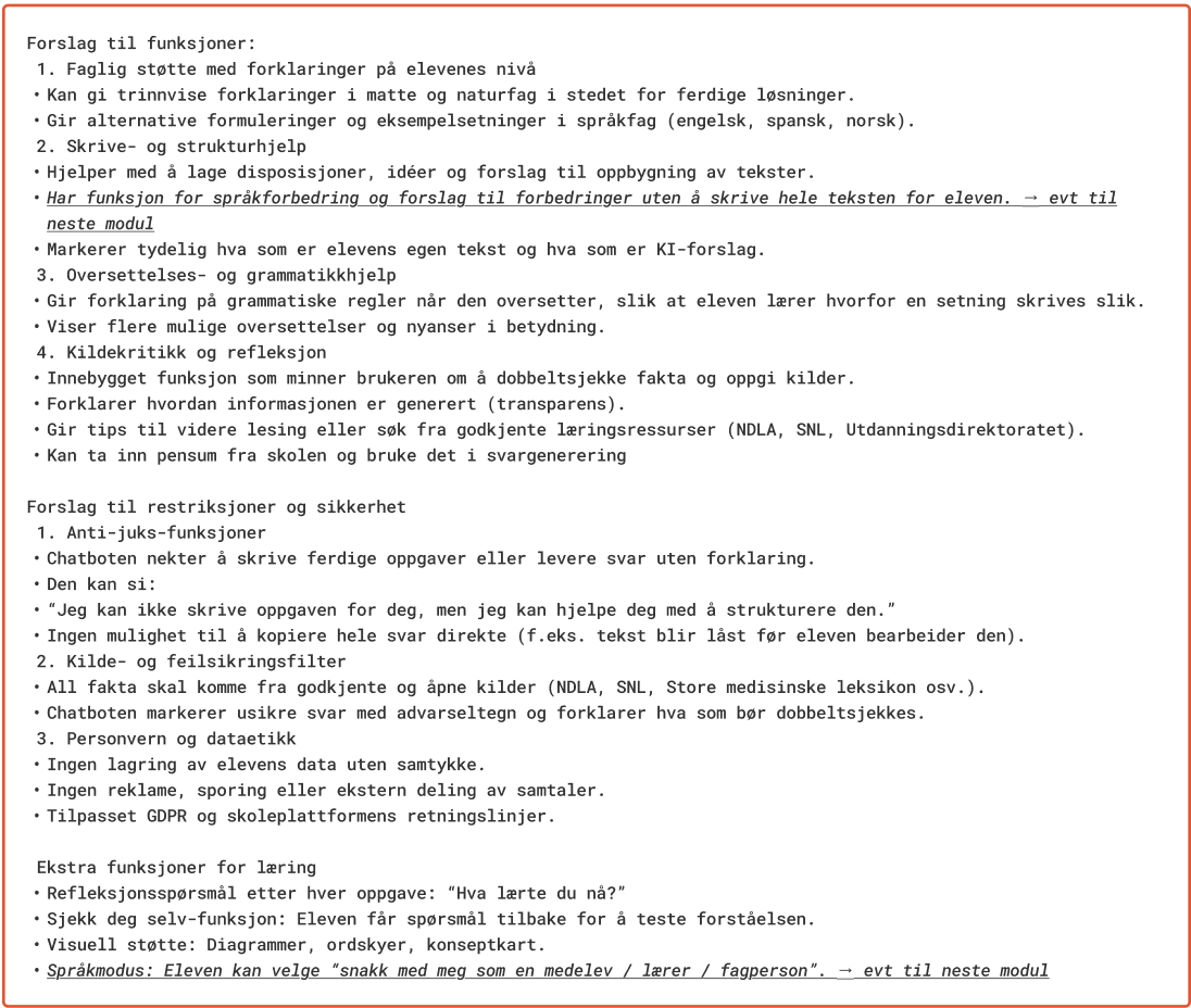 Oversikt over foreslåtte funksjoner basert på intervjuanalyse